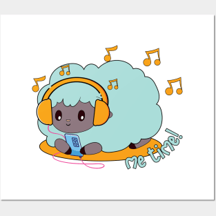 cute green sheep listening to music Posters and Art